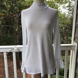 Mock neck off white long sleeve top w/ bell sleeve